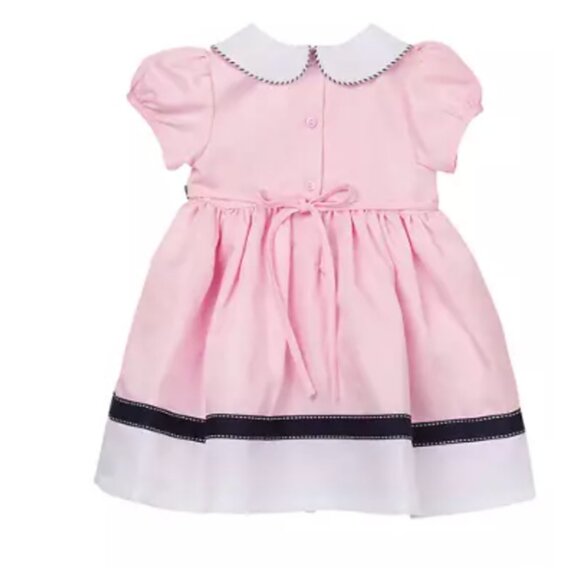 Girls Pink Nautical-Inspired Bow Dress With Matching Hat New With Tags - Picture 3 of 4